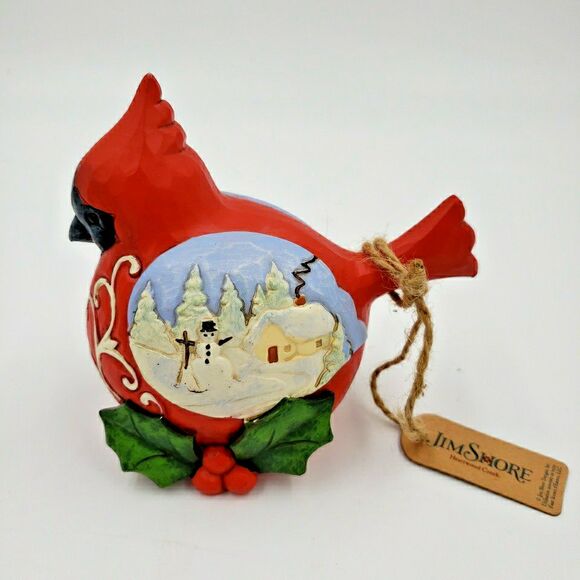 Jim Shore Cardinal Christmas Figure Winters Joy Rustic Folk Art Carved Red Bird - Picture 1 of 16
